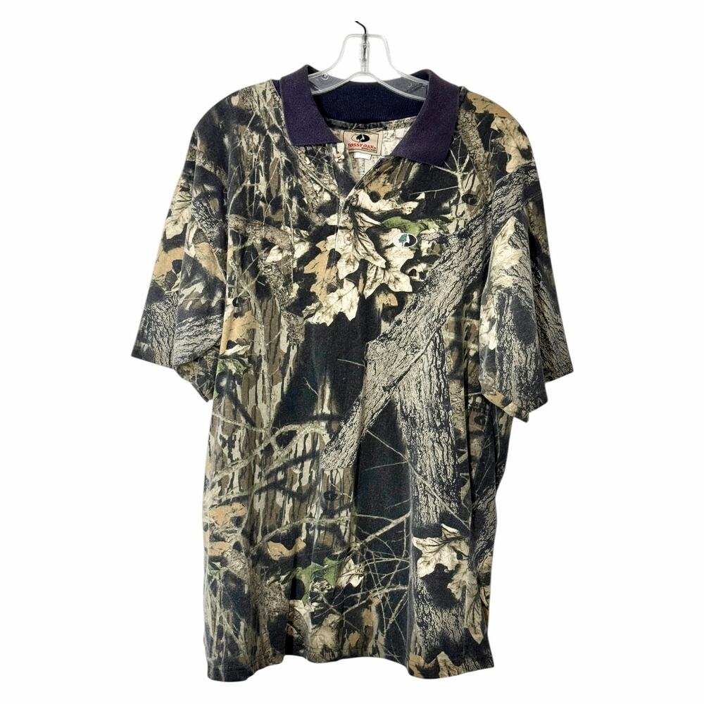 Vintage Mossy Oak Break-Up Camo Polo Shirt Men XL USA Made